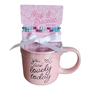 Eccolo Pink Mug Bracelet Gift Set Inspirational Self Motivated Coffee Tea Cup